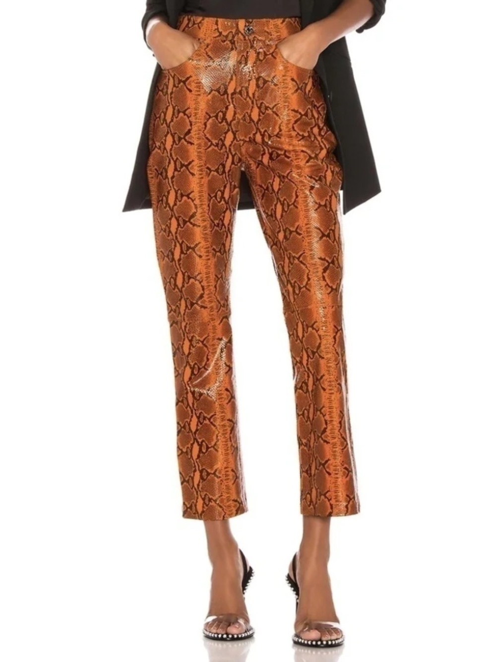 NWT GRLFRND Shiloh Snakeskin Texture & Print Cropped Leather Pants Sz. 25